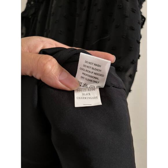 Twelfth Street by Cynthia Vincent Mini Dress 12 Black Eyelet Halter Neck Ruffles - Picture 11 of 15